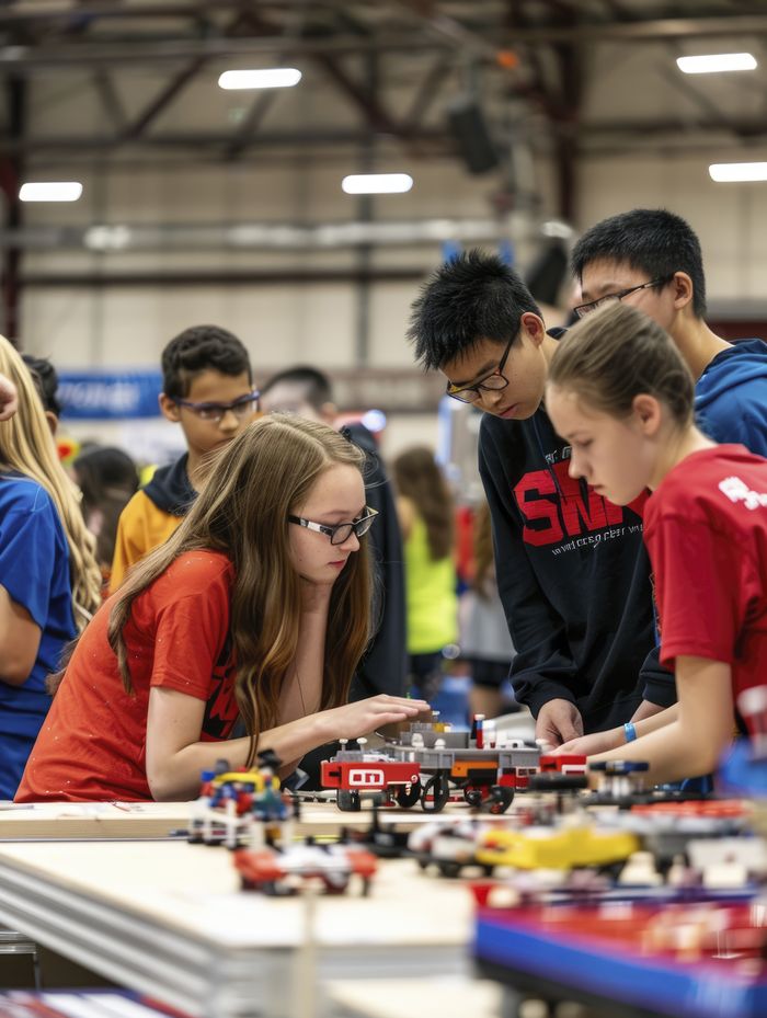 Students at a Codegineers robotics challenge